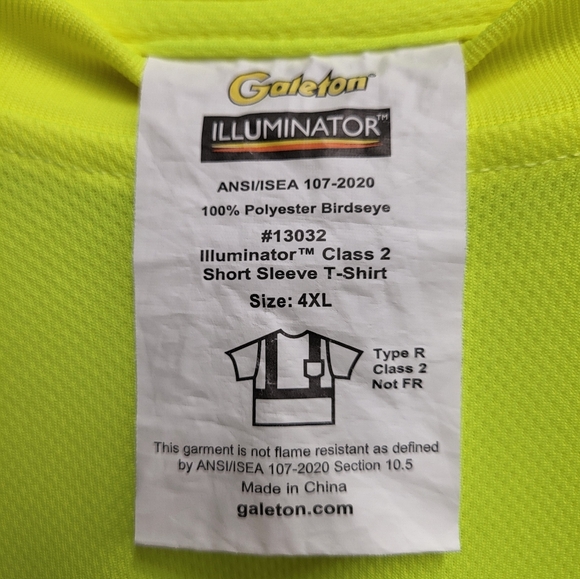 Galeton Safety T-shirt 4XL Yellow Reflective Short Sleeve Class 2 Illuminator - Picture 2 of 6